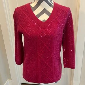 NWT Faconnable Fuchsia V-Neck Women's Sequined Sweater